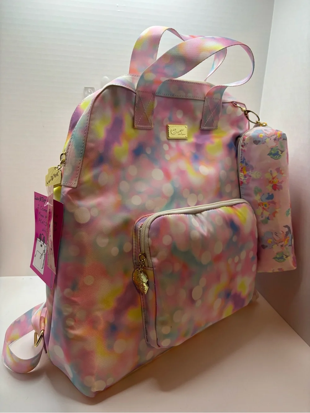 Betsey Johnson Pastel Watercolors polkadots Backpack w pencil case
